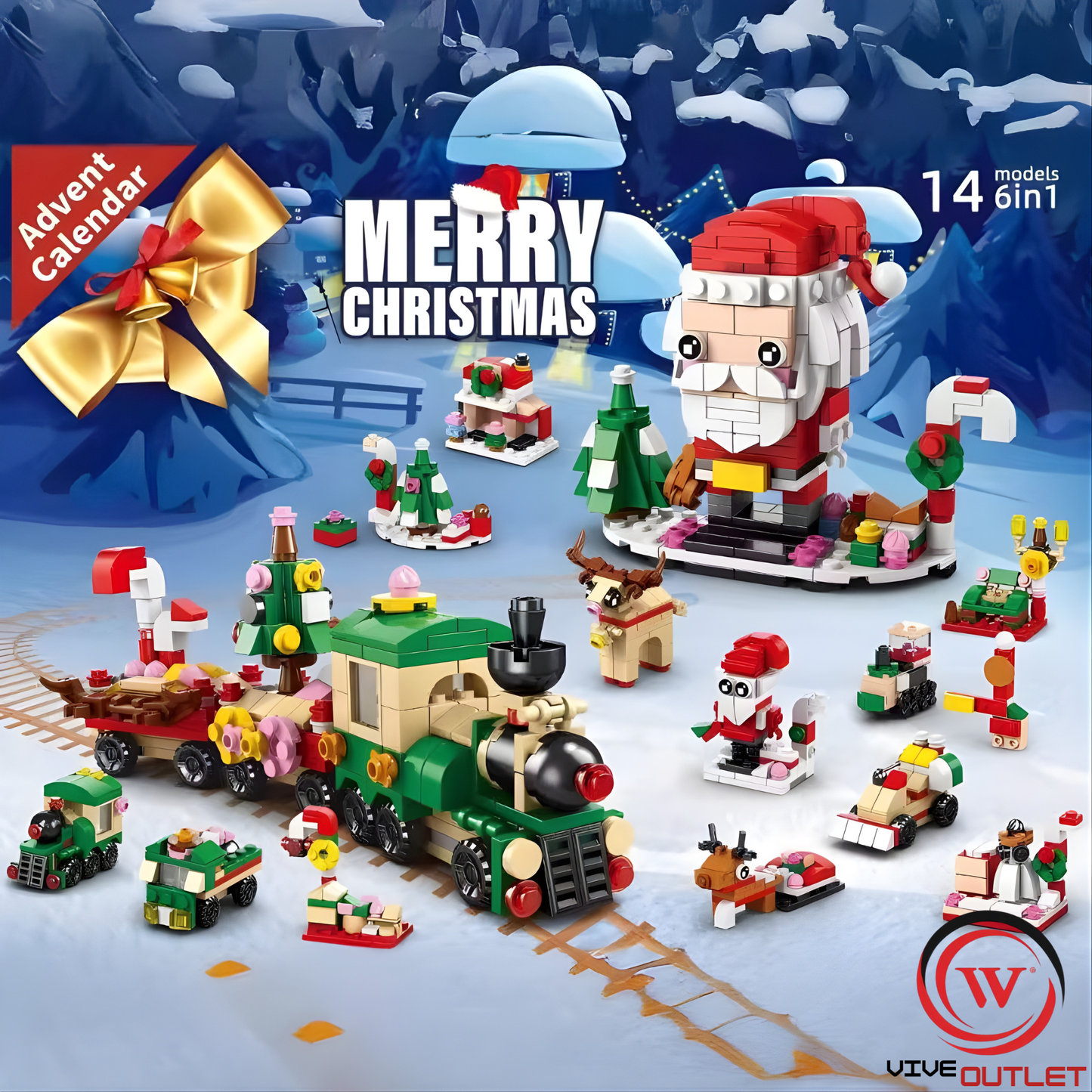 Christmas Building Block Advent Calendar – Train & Santa Claus DIY Set